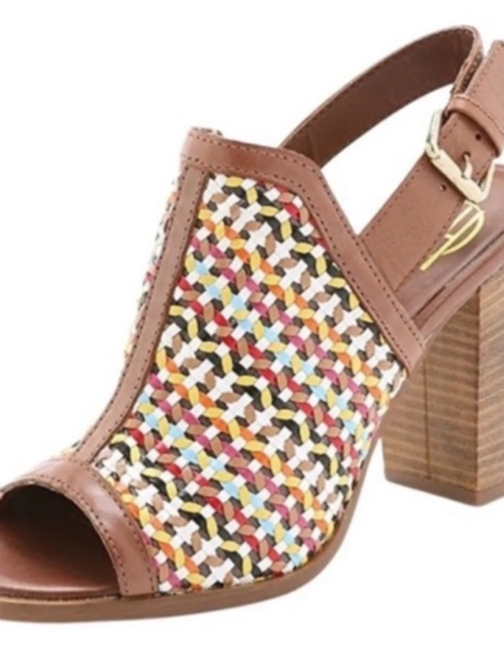 House of Harlow Tegan Multicolor Woven Block Heel Sandal - Brown  7.5